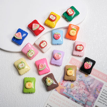 Fruit Snack Bag Acrylic Square Beads 23mm Glossy Detailed 10pcs