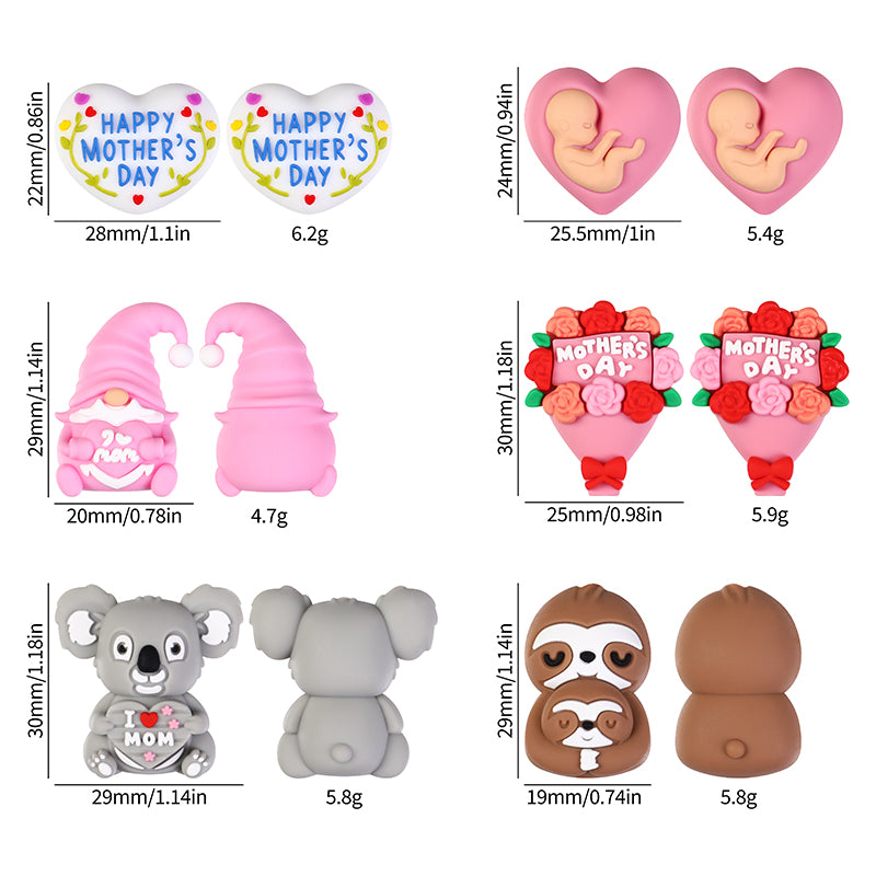 Silicone 3D Focal Beads Mother's Day Koala Bouquet Happy Mother's Day 20pcs 9