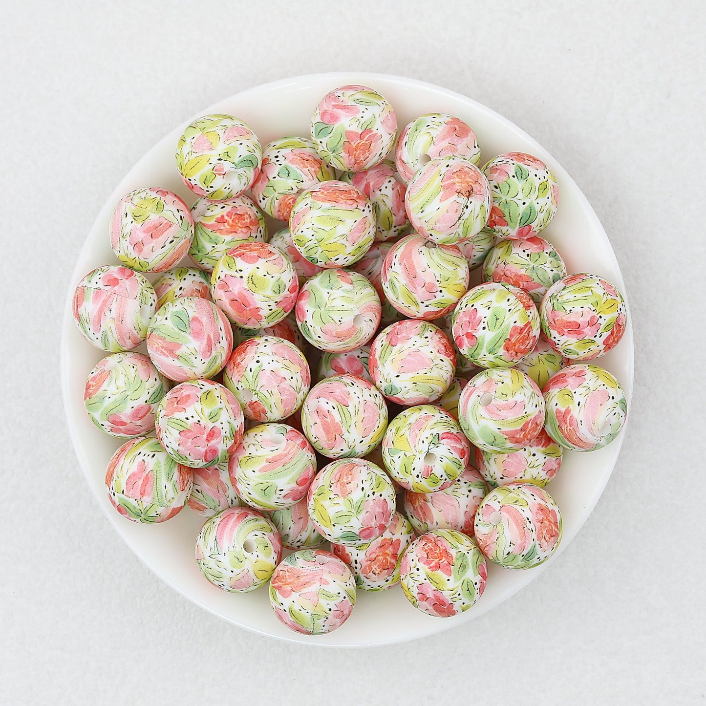 Colorful Floral Pattern 15mm Round Silicone Beads 50pcs - Flower 8