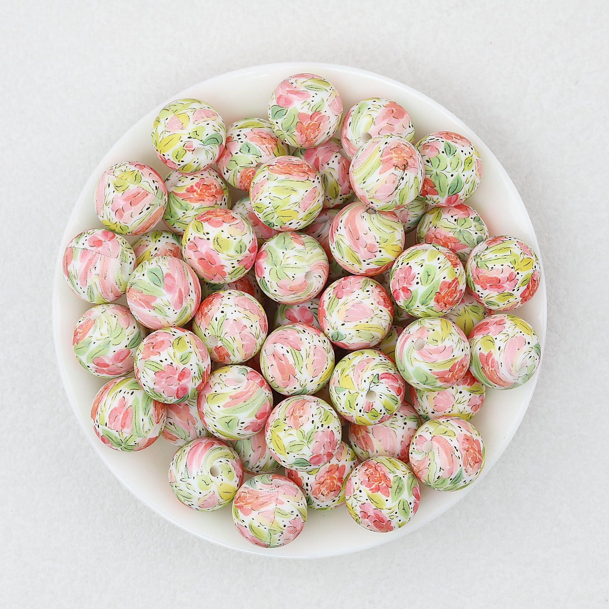 Colorful Floral Pattern 15mm Round Silicone Beads 50pcs - Flower 8