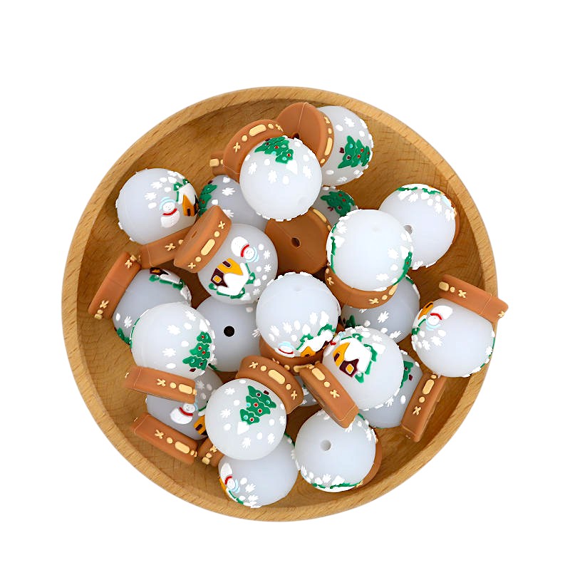 Silicone 3D Focal Beads Christmas Crystal Ball Brown Base 20Pcs 3