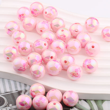 Plating Round Acrylic Beads 16mm UV Barbie Letter Printed 20pcs 6