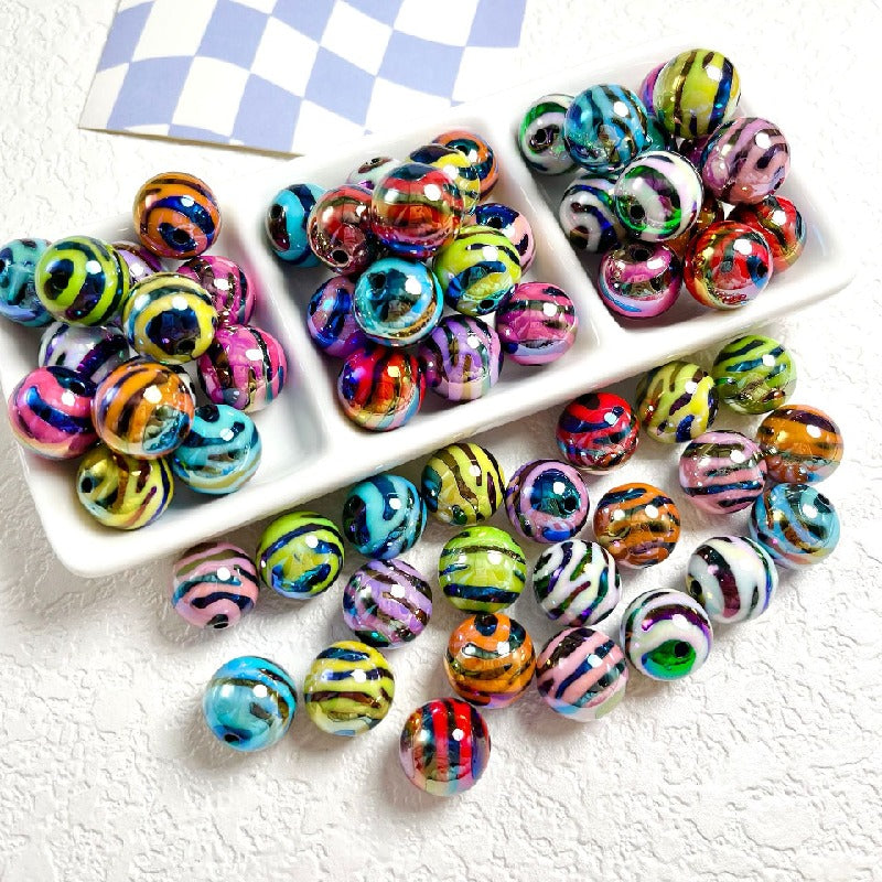 Zebra Stripe Acrylic Beads 16mm Printed UV Finish 10pcs