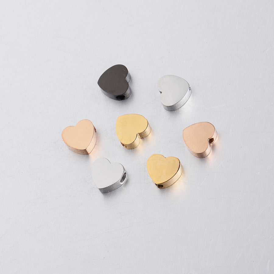 Stainless Steel Heart Metal Beads 8mm Smooth Flat Color Retaining 5pcs 2
