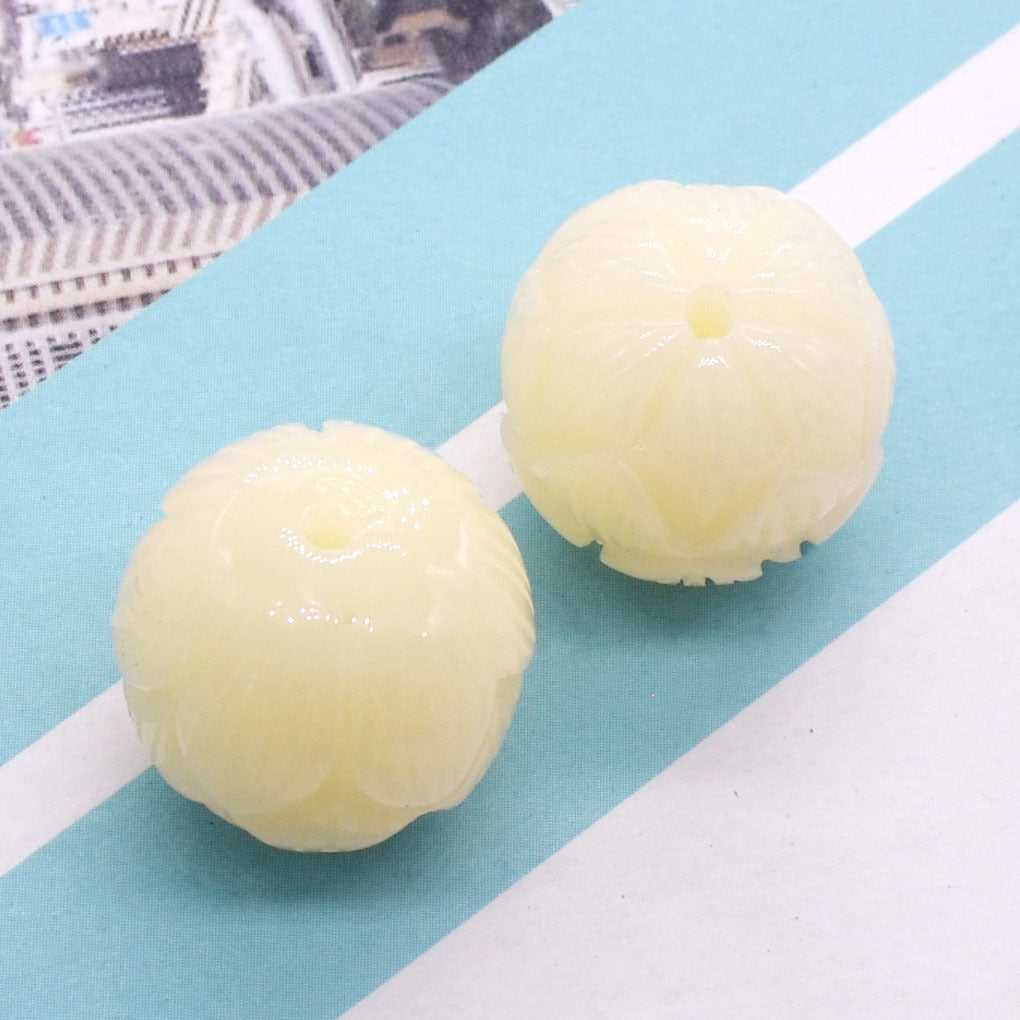 Imitation Bodhi Lotus Resin Beads 17mm Milky Yellow 10pcs 4