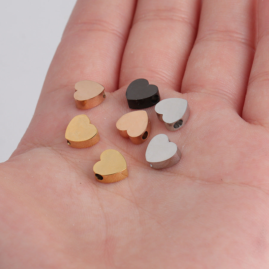 Stainless Steel Heart Metal Beads 8mm Smooth Flat Color Retaining 5pcs 3
