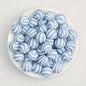 15mm Patterned Silicone Round Beads Geometric Printed Designs 50pcs - Blue Horse