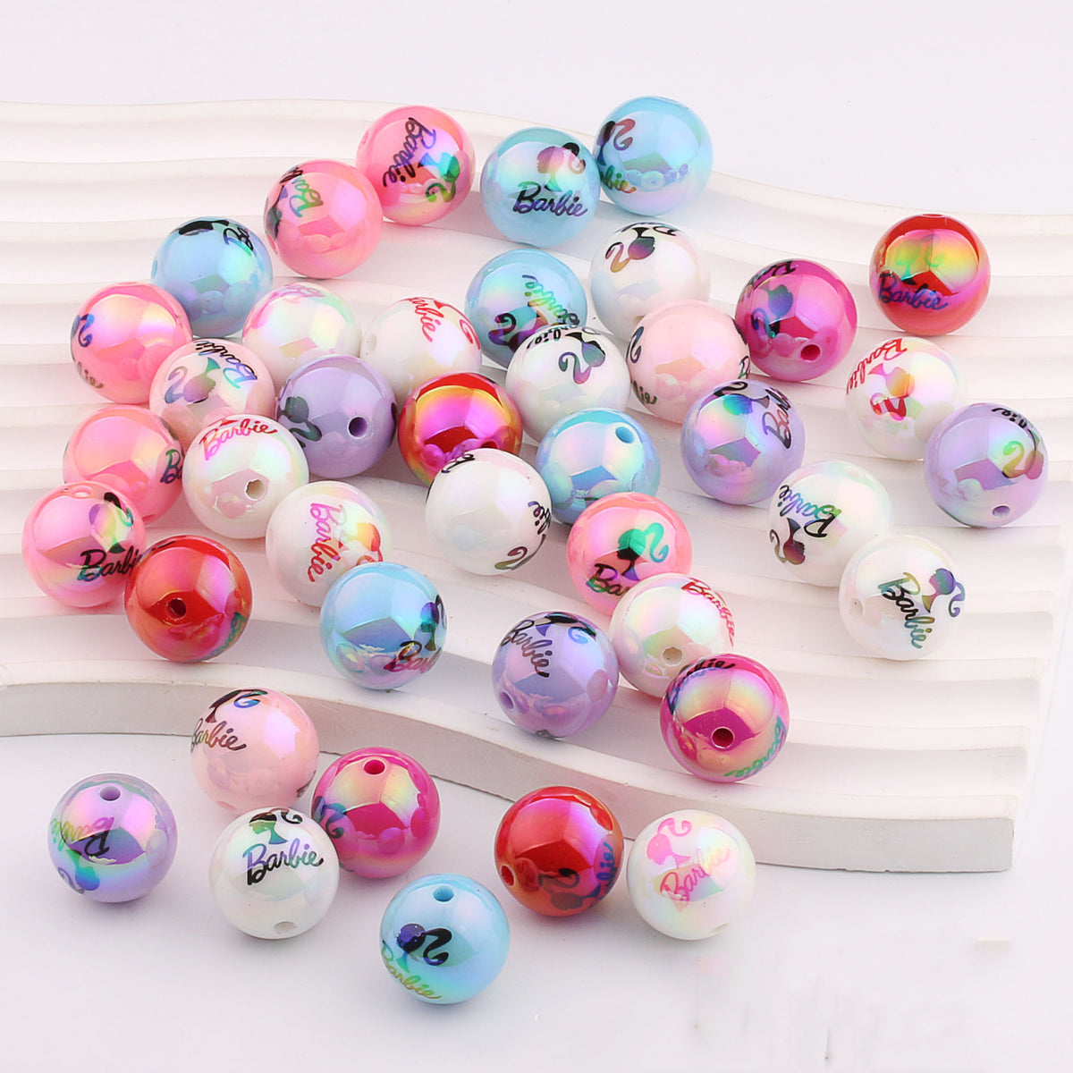 Plating Round Acrylic Beads 16mm UV Barbie Letter Printed 20pcs