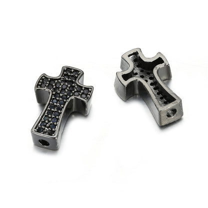 Brass Cross Metal Beads 14mm Punk Cubic Zirconia Pavé 10pcs 4