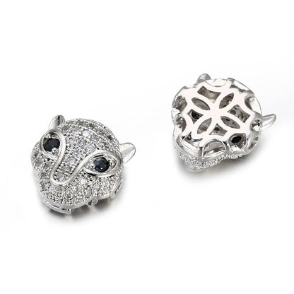 Brass Leopard Head Metal Beads 12mm Polished Cubic Zirconia 10pcs 7