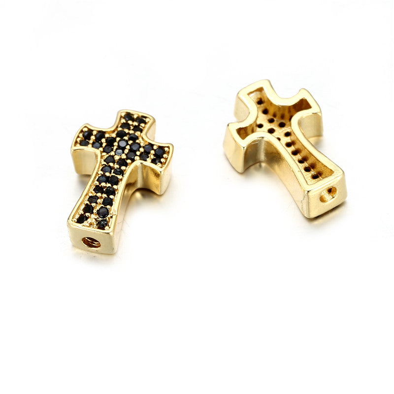 Brass Cross Metal Beads 14mm Punk Cubic Zirconia Pavé 10pcs 2