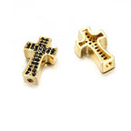 Brass Cross Metal Beads 14mm Punk Cubic Zirconia Pavé 10pcs 2