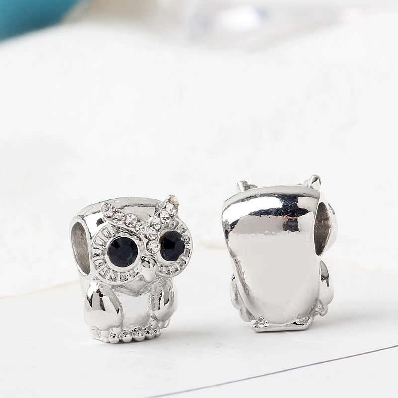 Owl Rhinestone Beads 13mm Clear Crystal Silver Plated Alloy 10pcs 2