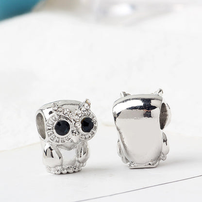 Owl Rhinestone Beads 13mm Clear Crystal Silver Plated Alloy 10pcs 2