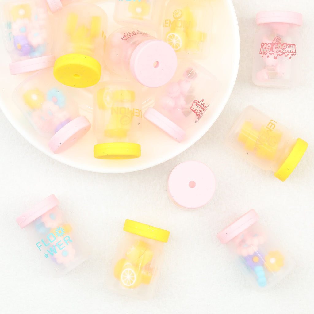 3D Daisy Orange Ice Cream Glitter Bottle Silicone Focal Beads 10pcs