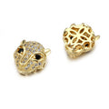 Brass Leopard Head Metal Beads 12mm Polished Cubic Zirconia 10pcs 6