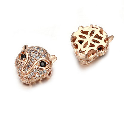 Brass Leopard Head Metal Beads 12mm Polished Cubic Zirconia 10pcs 8