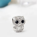 Owl Rhinestone Beads 13mm Clear Crystal Silver Plated Alloy 10pcs