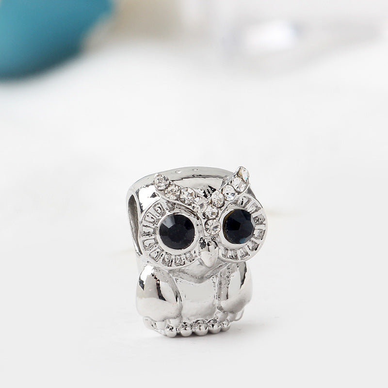 Owl Rhinestone Beads 13mm Clear Crystal Silver Plated Alloy 10pcs