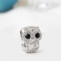 Owl Rhinestone Beads 13mm Clear Crystal Silver Plated Alloy 10pcs