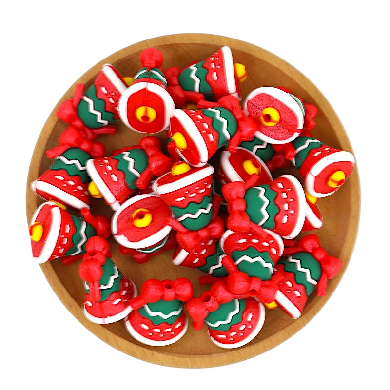 Silicone 3D Focal Beads Christmas Bow Bell Color Shifting 20pcs 3