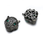 Brass Leopard Head Metal Beads 12mm Polished Cubic Zirconia 10pcs 13
