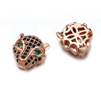 Brass Leopard Head Metal Beads 12mm Polished Cubic Zirconia 10pcs 3