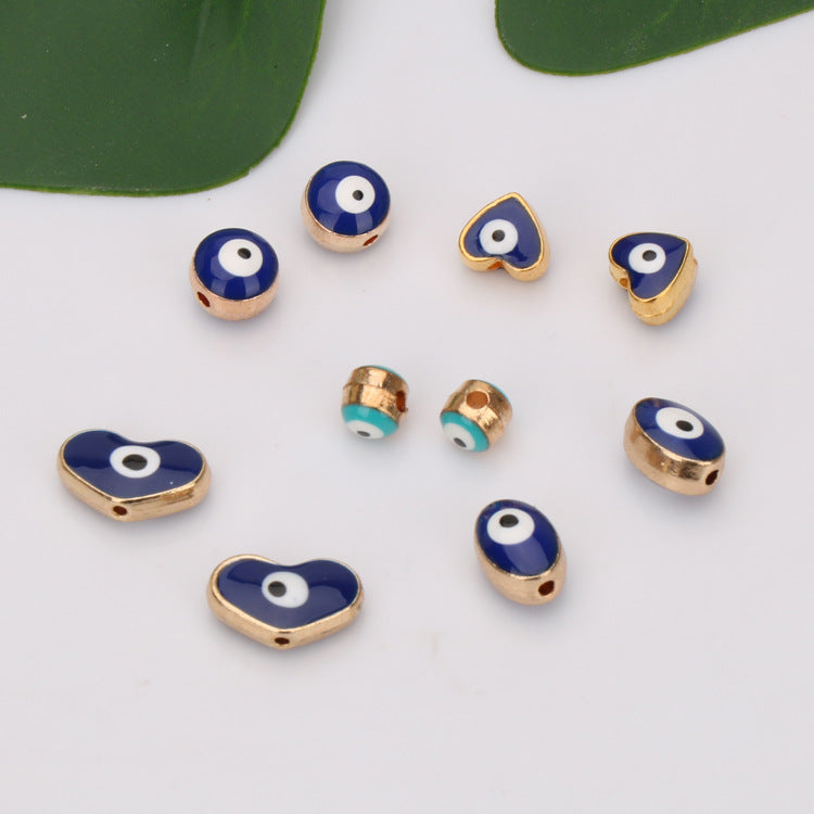 Turkey Evil Eye Enamel Metal Beads Painted Cobalt Blue Gold 50pcs
