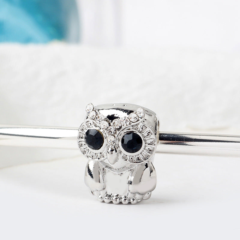 Owl Rhinestone Beads 13mm Clear Crystal Silver Plated Alloy 10pcs 3