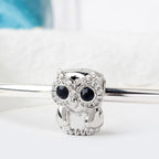 Owl Rhinestone Beads 13mm Clear Crystal Silver Plated Alloy 10pcs 3