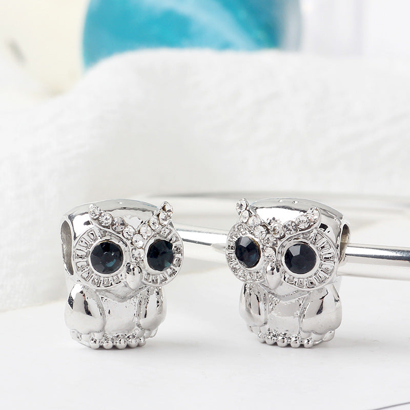 Owl Rhinestone Beads 13mm Clear Crystal Silver Plated Alloy 10pcs 4