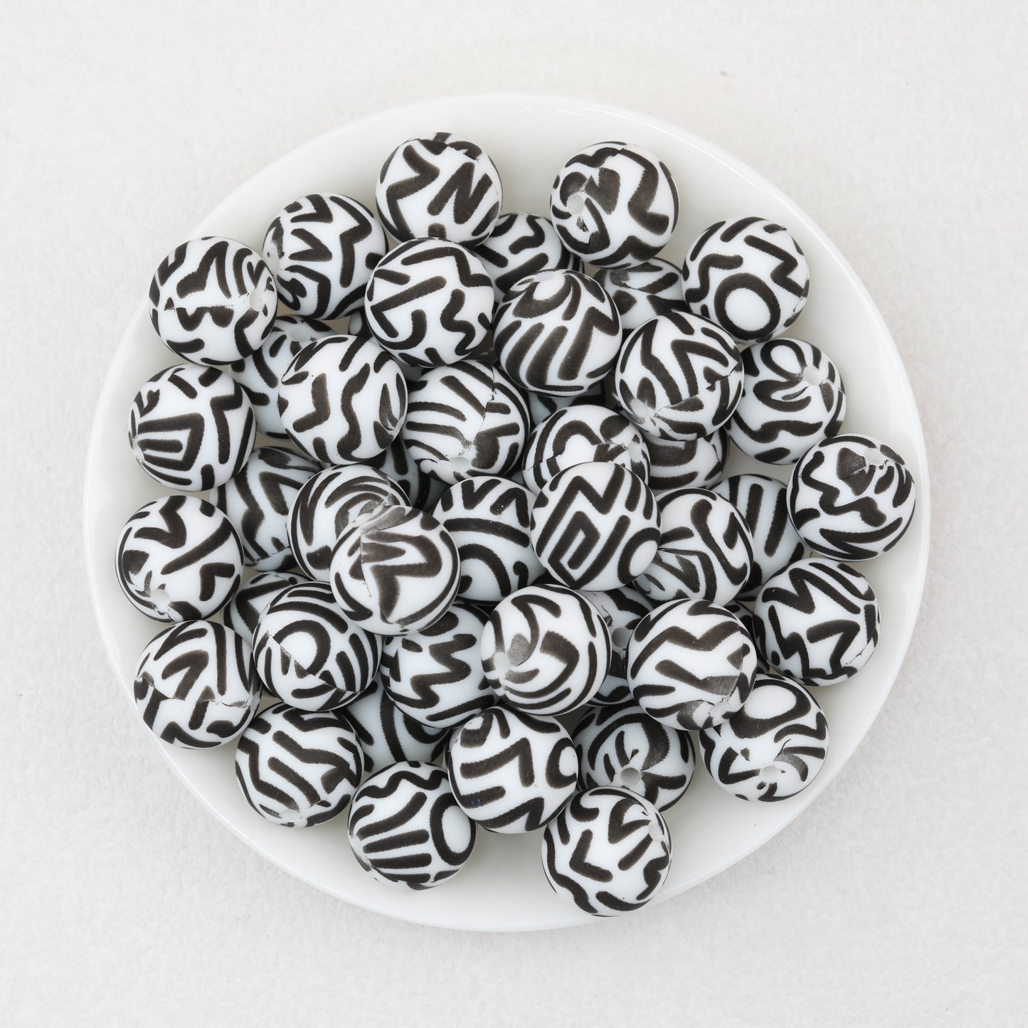 15mm Black and White Printed Round Silicone Beads 50pcs 7