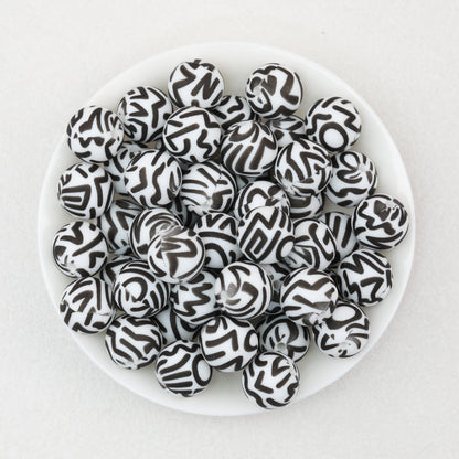 15mm Black and White Printed Round Silicone Beads 50pcs 7