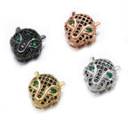Brass Leopard Head Metal Beads 12mm Polished Cubic Zirconia 10pcs