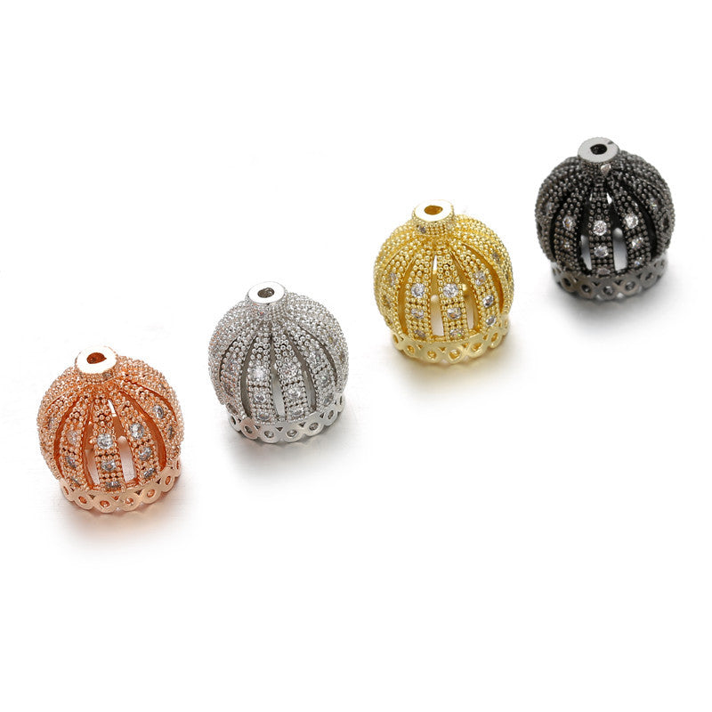 Brass Ornate Crown Metal Beads 13mm Cubic Zirconia 10pcs