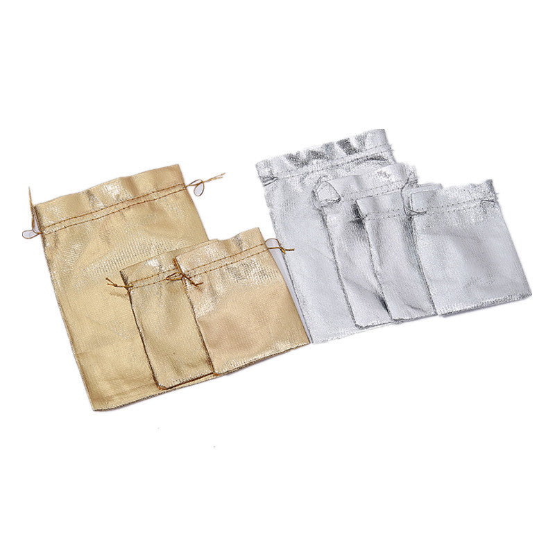 Cloth Drawstring Pouches Gold Silver Mixed Sizes 5pcs 5