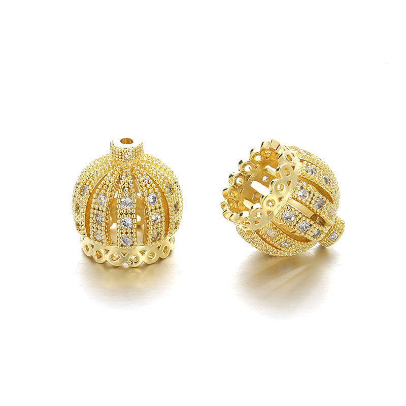 Brass Ornate Crown Metal Beads 13mm Cubic Zirconia 10pcs 4