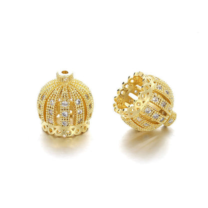 Brass Ornate Crown Metal Beads 13mm Cubic Zirconia 10pcs 4