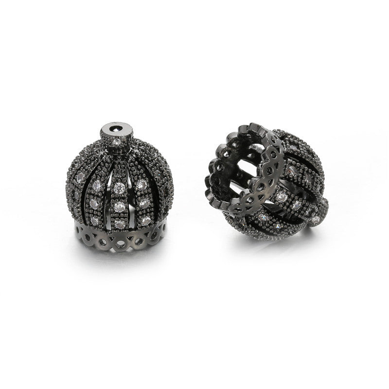 Brass Ornate Crown Metal Beads 13mm Cubic Zirconia 10pcs 3