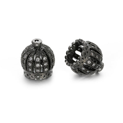 Brass Ornate Crown Metal Beads 13mm Cubic Zirconia 10pcs 3