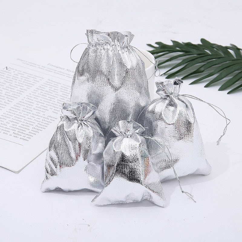 Cloth Drawstring Pouches Gold Silver Mixed Sizes 5pcs 3