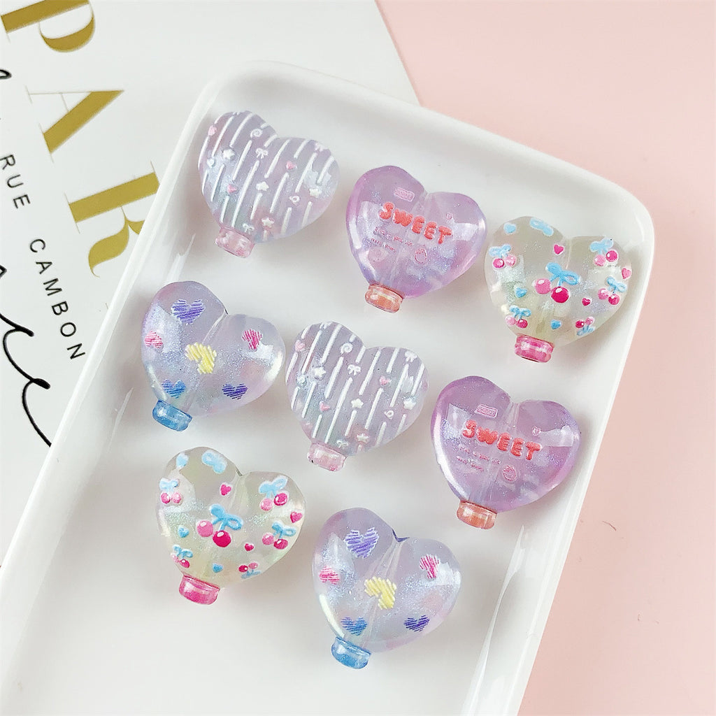 Decorative Heart Shaped 22mm Acrylic Beads with Double Sided Cherry Print 10pcs 4