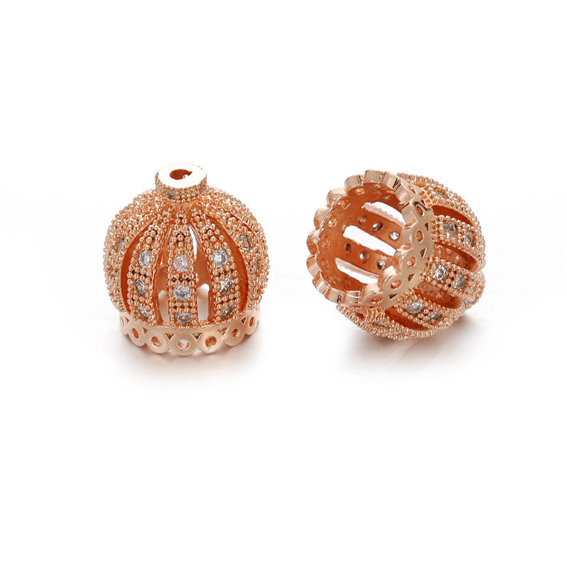 Brass Ornate Crown Metal Beads 13mm Cubic Zirconia 10pcs 2