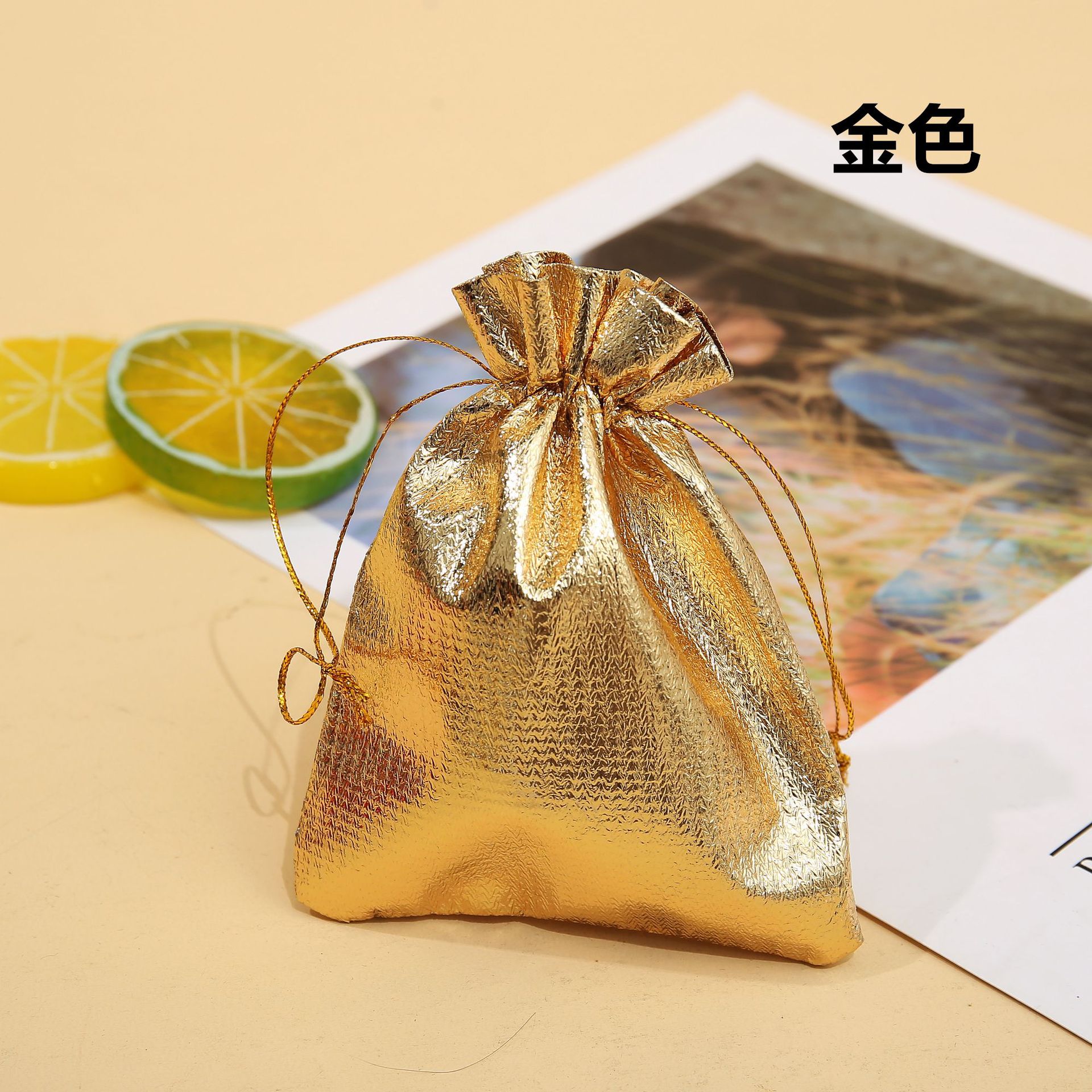 Cloth Drawstring Pouches Gold Silver Mixed Sizes 5pcs 6