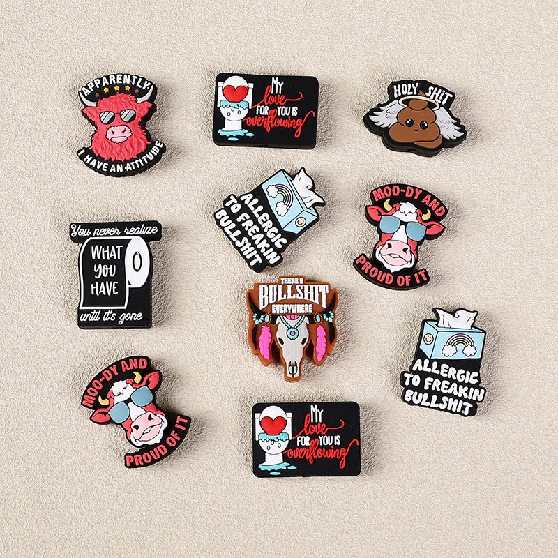 Silicone Focal Beads Fun Text Playful Quotes Cartoon Style 20pcs 3