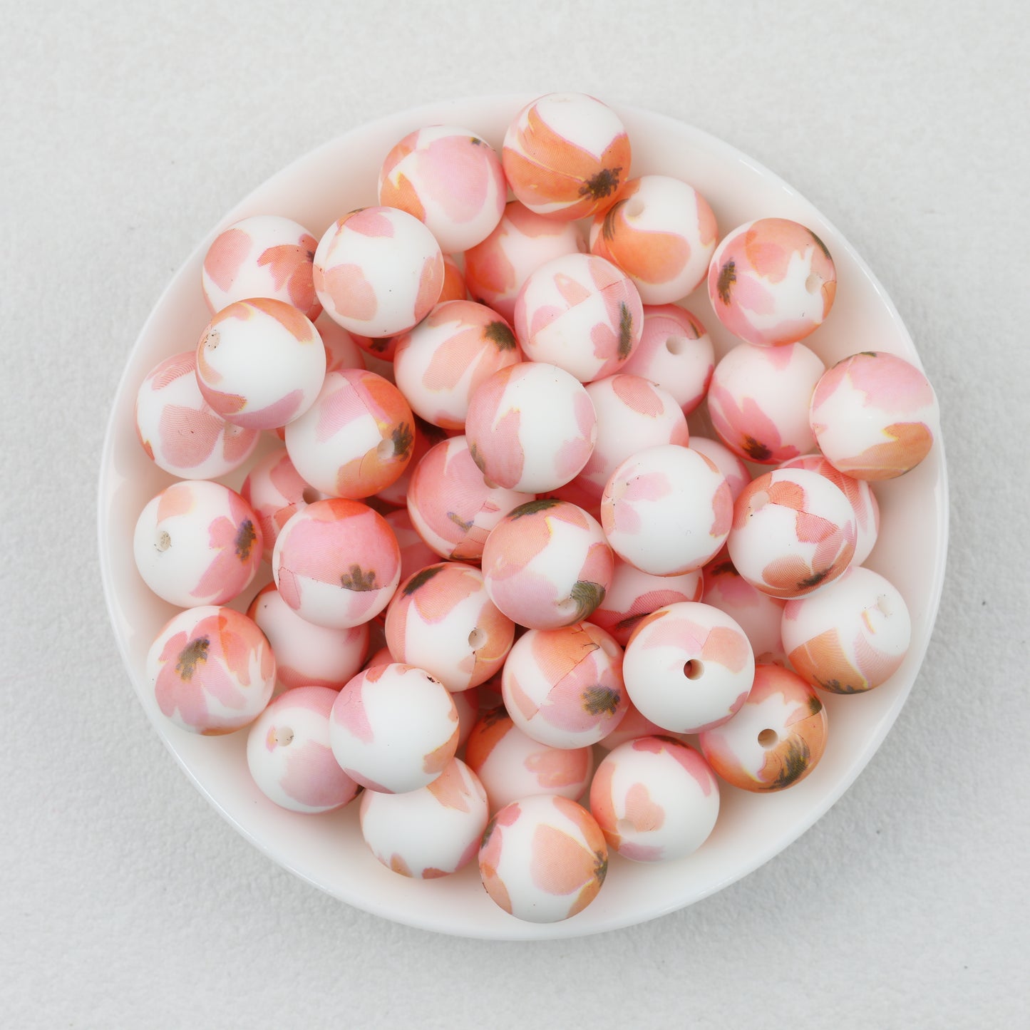 15mm Print Round Silicone Beads with Colorful Floral Patterns 50pcs 3