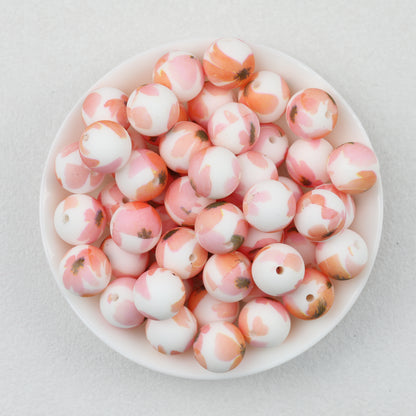 15mm Print Round Silicone Beads with Colorful Floral Patterns 50pcs 3