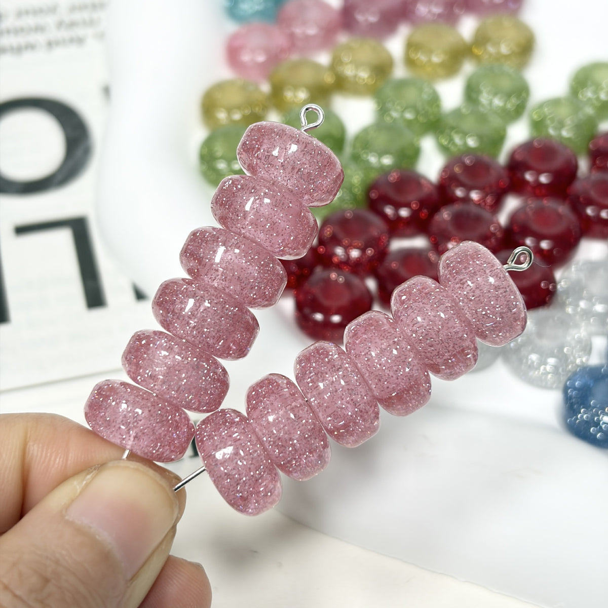 Glitter Resin Donut Spacer Beads 14x7.5mm Hole 5mm 100pcs 7