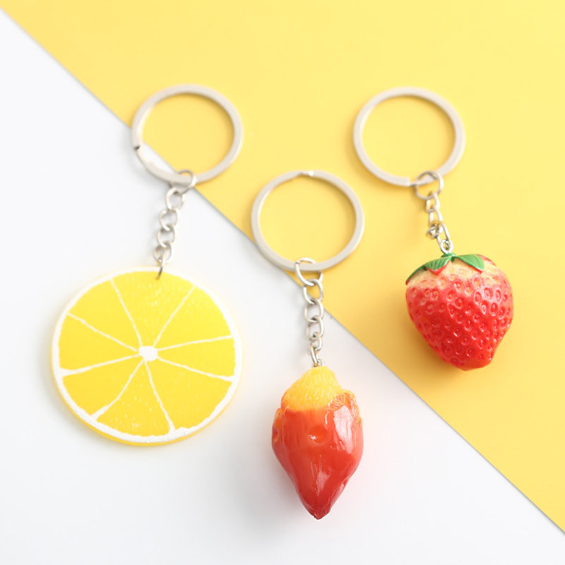 Resin Fruit Keychain Colorful Lemon Sweet Potato Strawberry Charm