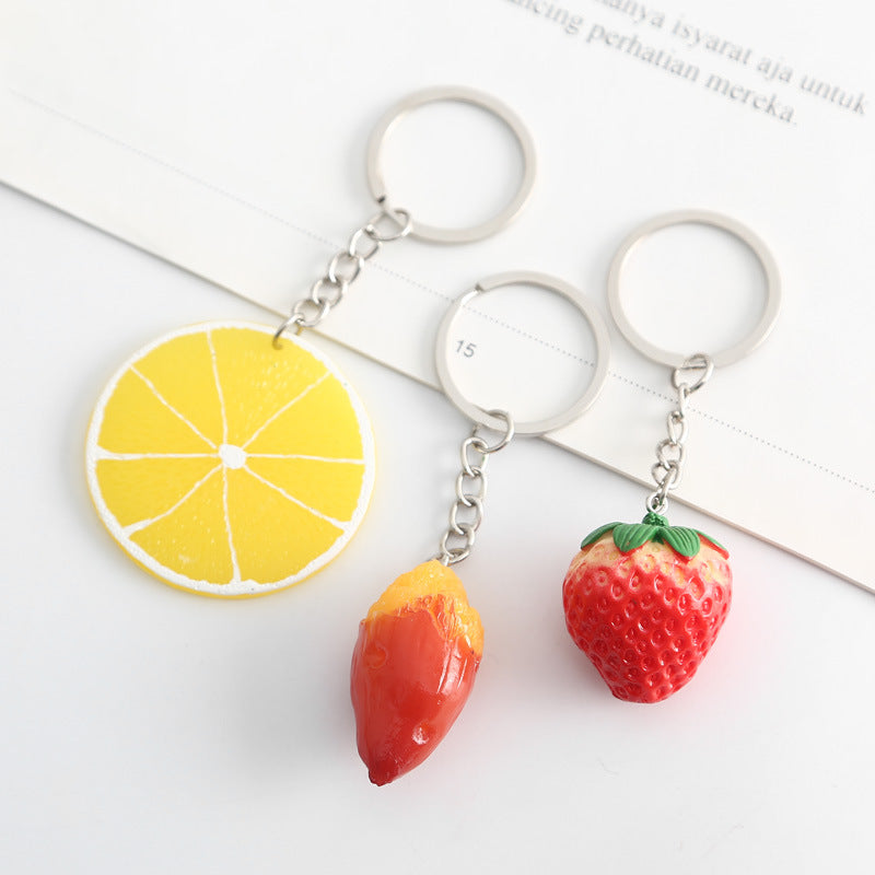 Resin Fruit Keychain Colorful Lemon Sweet Potato Strawberry Charm 2